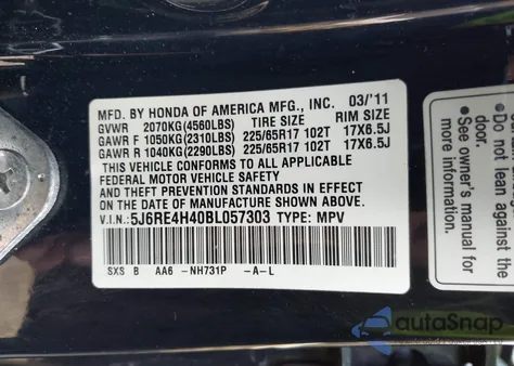 2011 Honda Cr-V Se z USA, uszkodzony, nr VIN 5J6RE4H40BL057303